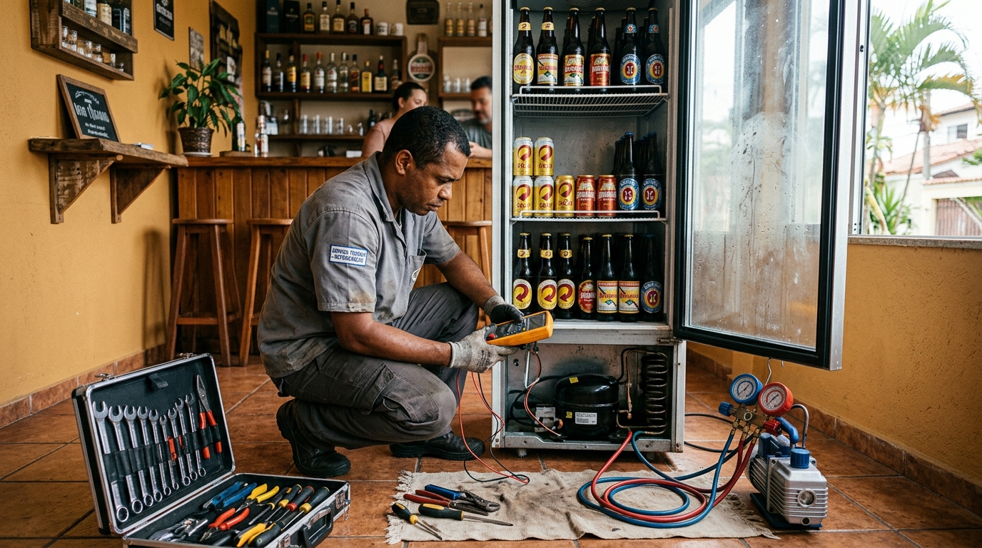 Substituição de termostato de cervejeira em serviço técnico em Montes Claros‑MG